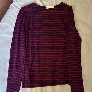 Tory Burch Wine and Navy Striped Top